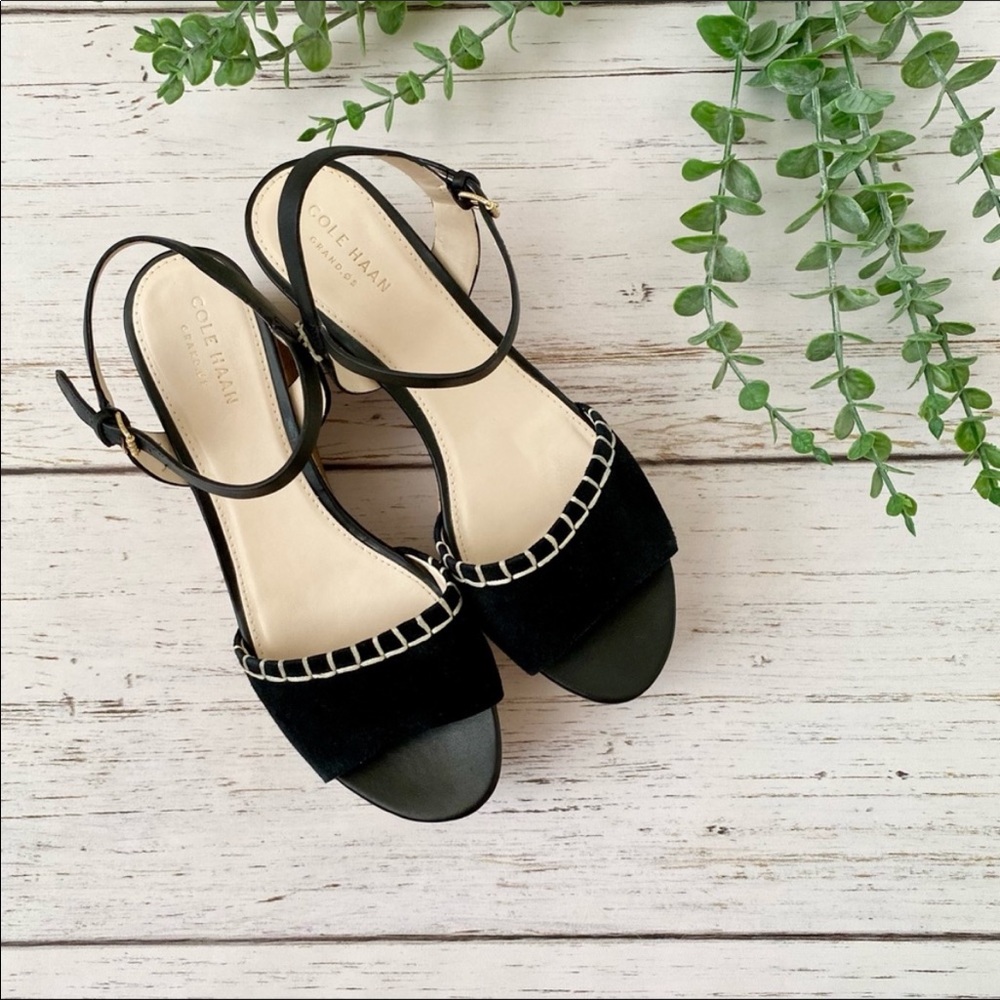 Cole Haan Black Cork Slingback Platform Sandals